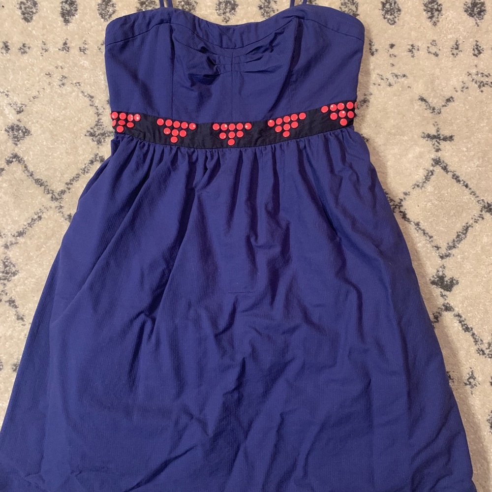 Anthropologie Floreat dress navy blue with coral - Picture 2 of 8